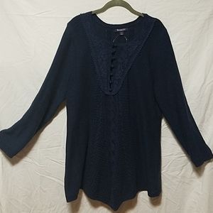 Navy Sweater with Lace Chest